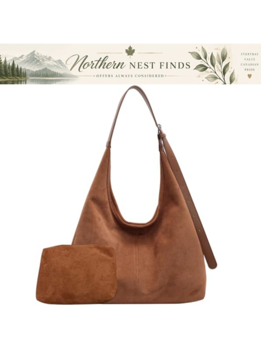Suede Hobo Shoulder Bag Magnetic Buckle Adjustable Strap Large Capacity